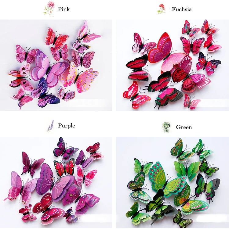 New 12/24pcs 3D Butterfly Wall Stickers Home Christmas Wedding Decoration Photography Props Magnetic Refrigerator Magnets