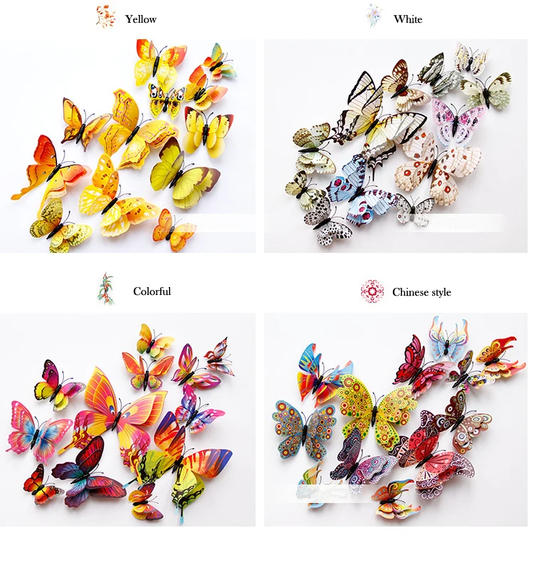New 12/24pcs 3D Butterfly Wall Stickers Home Christmas Wedding Decoration Photography Props Magnetic Refrigerator Magnets