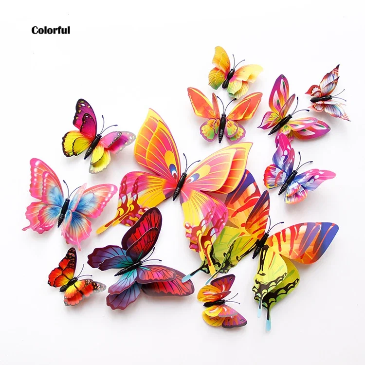 New 12/24pcs 3D Butterfly Wall Stickers Home Christmas Wedding Decoration Photography Props Magnetic Refrigerator Magnets