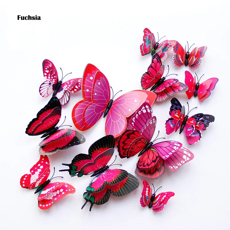 New 12/24pcs 3D Butterfly Wall Stickers Home Christmas Wedding Decoration Photography Props Magnetic Refrigerator Magnets