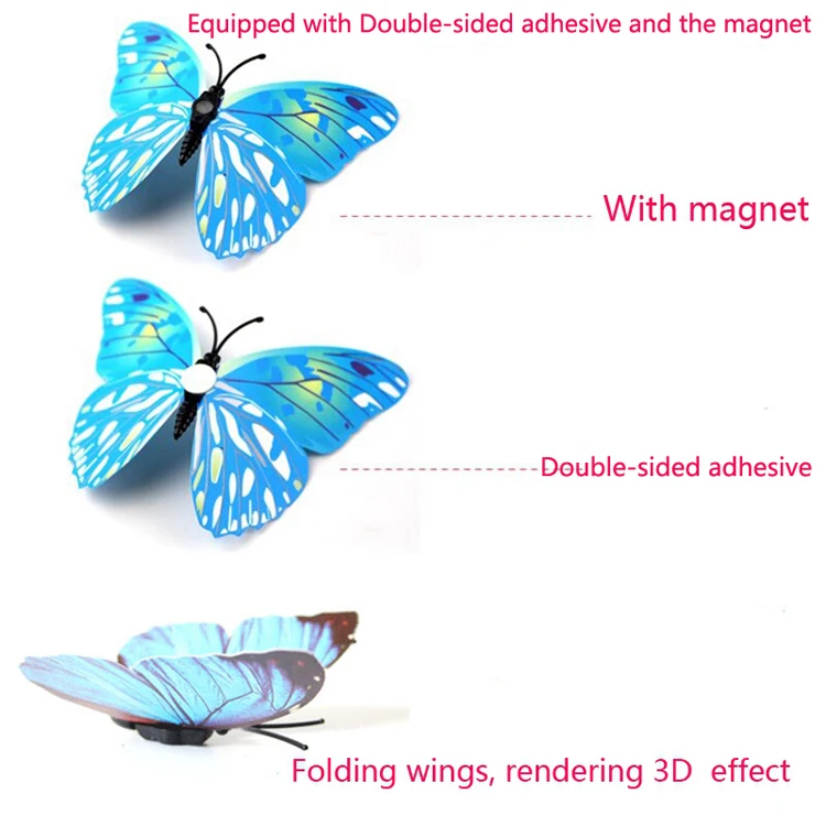 New 12/24pcs 3D Butterfly Wall Stickers Home Christmas Wedding Decoration Photography Props Magnetic Refrigerator Magnets