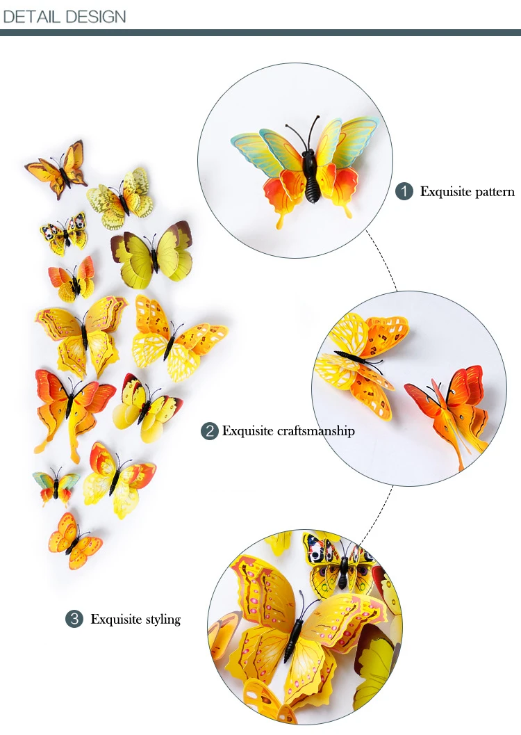 New 12/24pcs 3D Butterfly Wall Stickers Home Christmas Wedding Decoration Photography Props Magnetic Refrigerator Magnets