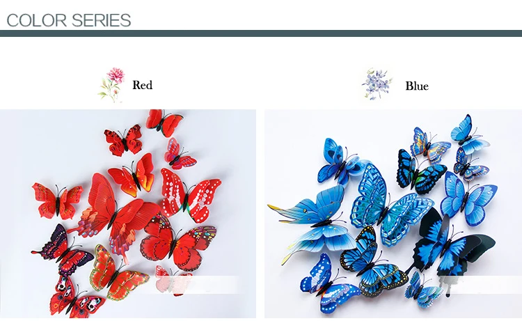New 12/24pcs 3D Butterfly Wall Stickers Home Christmas Wedding Decoration Photography Props Magnetic Refrigerator Magnets