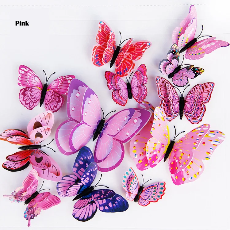 New 12/24pcs 3D Butterfly Wall Stickers Home Christmas Wedding Decoration Photography Props Magnetic Refrigerator Magnets