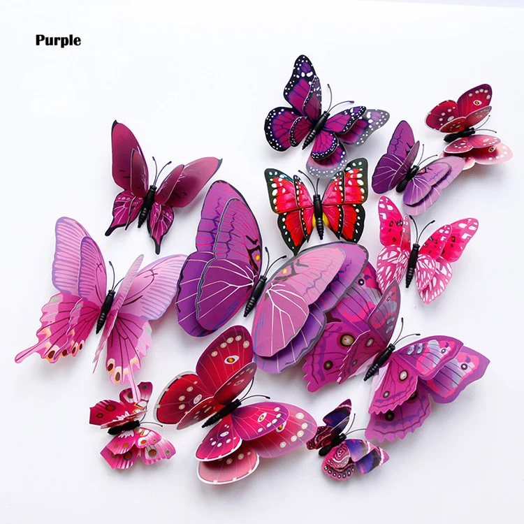 New 12/24pcs 3D Butterfly Wall Stickers Home Christmas Wedding Decoration Photography Props Magnetic Refrigerator Magnets