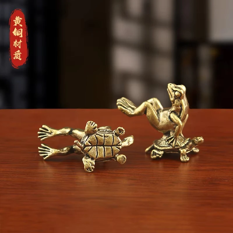 Solid Brass Moments Christmas Ornament Frog and Turtle Figurine Small House Decoration Animal Figurines Chihuahua Sculpture