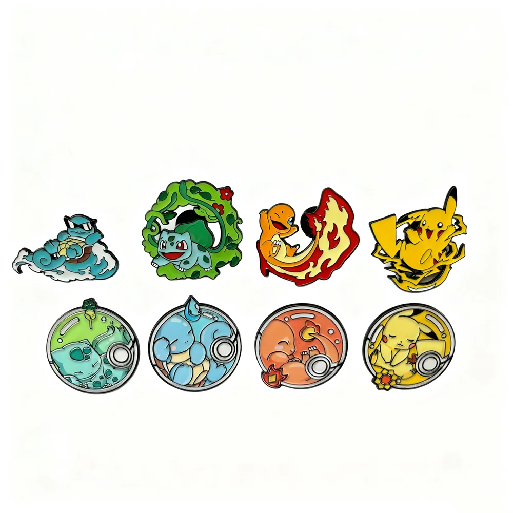 8 Pcs Anime The Pokemon Cartoon Brooch Christmas Character Enamel Pin Backpack Clothing Jewelry Metal Badge Accessories Gift