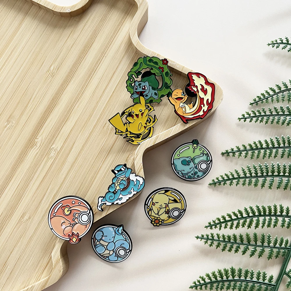 8 Pcs Anime The Pokemon Cartoon Brooch Christmas Character Enamel Pin Backpack Clothing Jewelry Metal Badge Accessories Gift