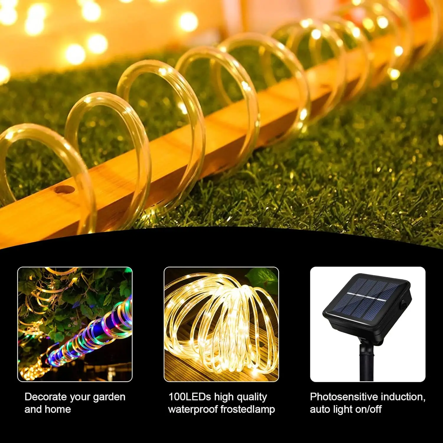 Solar PVC Tube Rope Led Fairy Light Outdoor Garden Christmas Decoration Xmas Tree Wedding LED Garland WaterProof String Lights