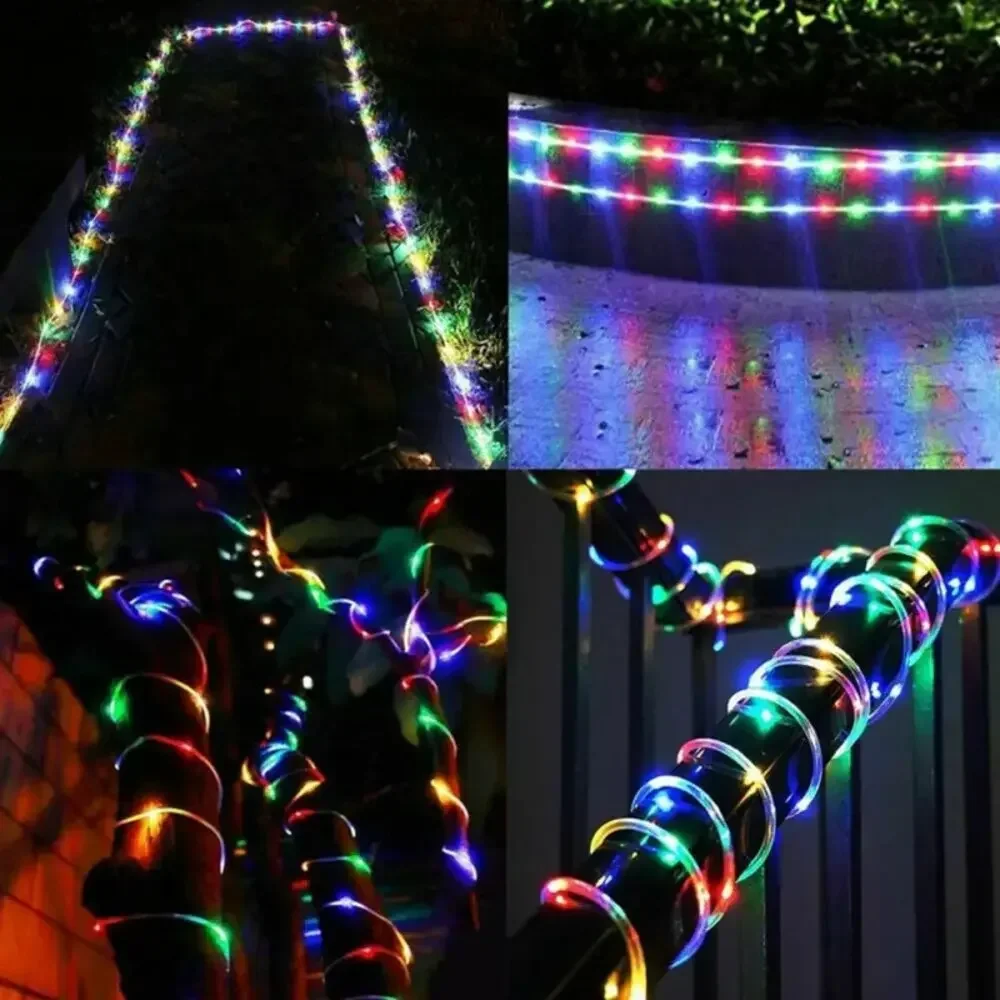 Solar PVC Tube Rope Led Fairy Light Outdoor Garden Christmas Decoration Xmas Tree Wedding LED Garland WaterProof String Lights