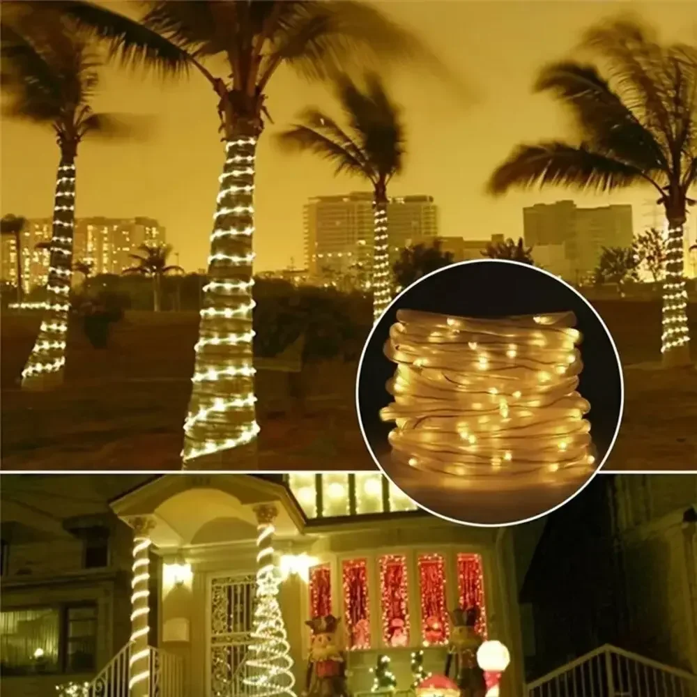 Solar PVC Tube Rope Led Fairy Light Outdoor Garden Christmas Decoration Xmas Tree Wedding LED Garland WaterProof String Lights