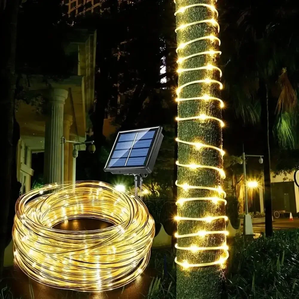 Solar PVC Tube Rope Led Fairy Light Outdoor Garden Christmas Decoration Xmas Tree Wedding LED Garland WaterProof String Lights