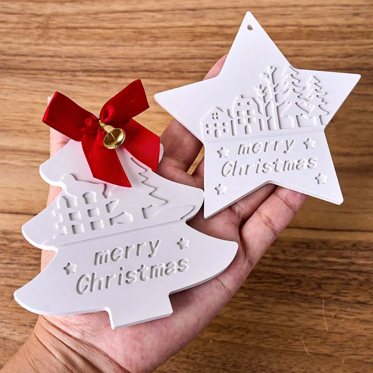 Christmas Heart Round Tree Star-Shaped Hanging Ornament Silicone Mold DIY Cement Plaster Clay Craft for Home Decor Craft Gift