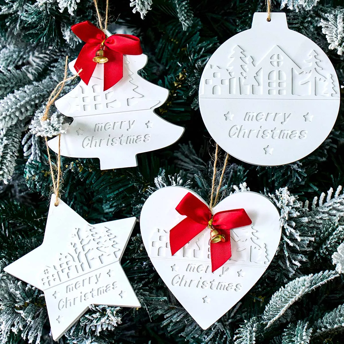 Christmas Heart Round Tree Star-Shaped Hanging Ornament Silicone Mold DIY Cement Plaster Clay Craft for Home Decor Craft Gift