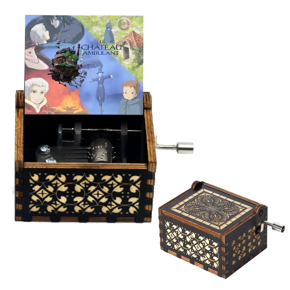 Mechanical Music Box Wooden Antique Carving Handmade Crank Classic Theme Music Birthday And Christmas Gifts Home Decoration