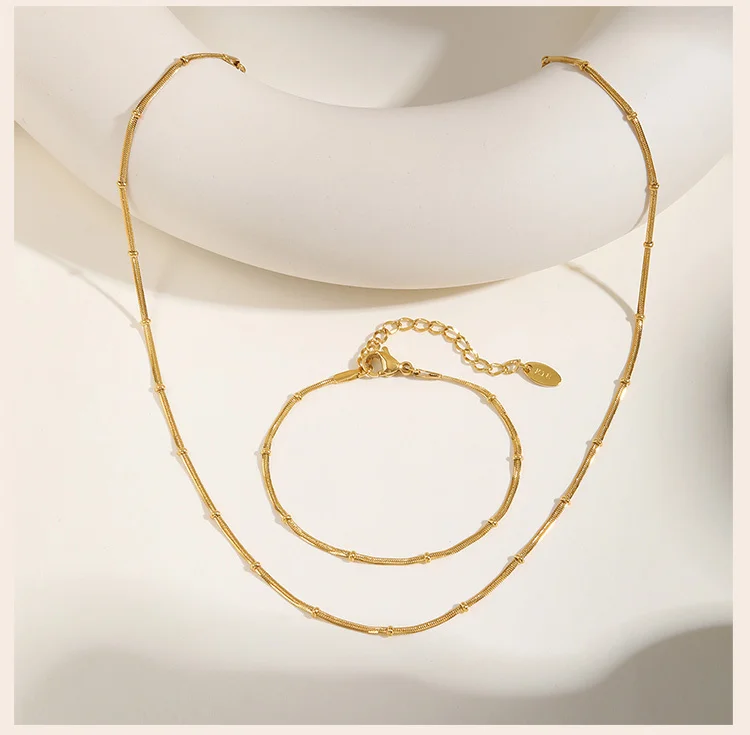 Stainless Steel Snake Ball Bead Chain Bracelet For Women, 18k Gold Plated Thin Link Layered Hand Wristband Christmas Gift