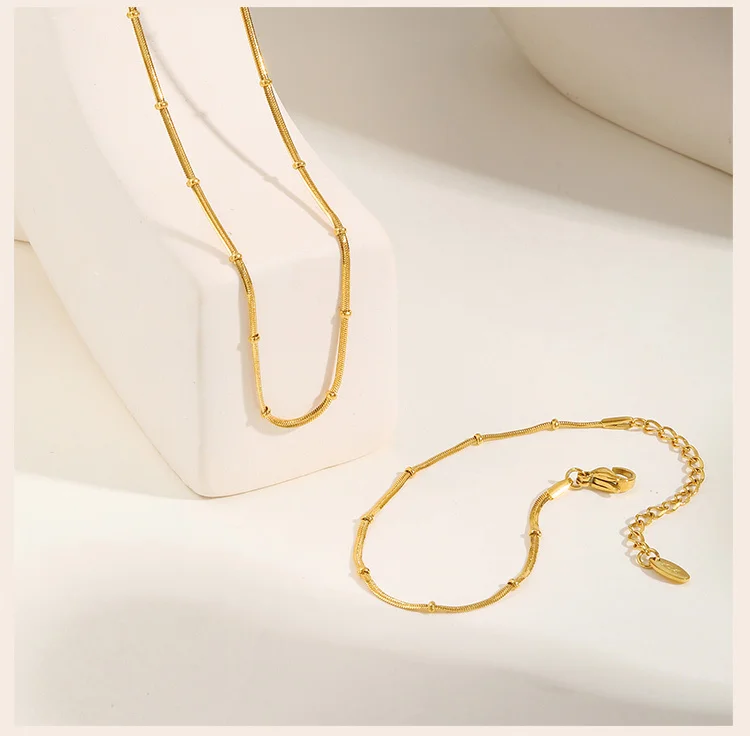 Stainless Steel Snake Ball Bead Chain Bracelet For Women, 18k Gold Plated Thin Link Layered Hand Wristband Christmas Gift