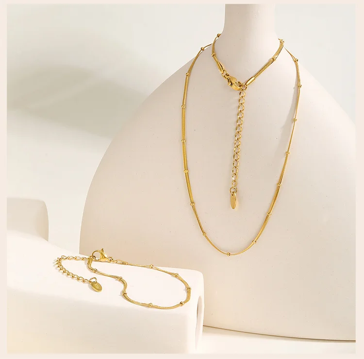 Stainless Steel Snake Ball Bead Chain Bracelet For Women, 18k Gold Plated Thin Link Layered Hand Wristband Christmas Gift