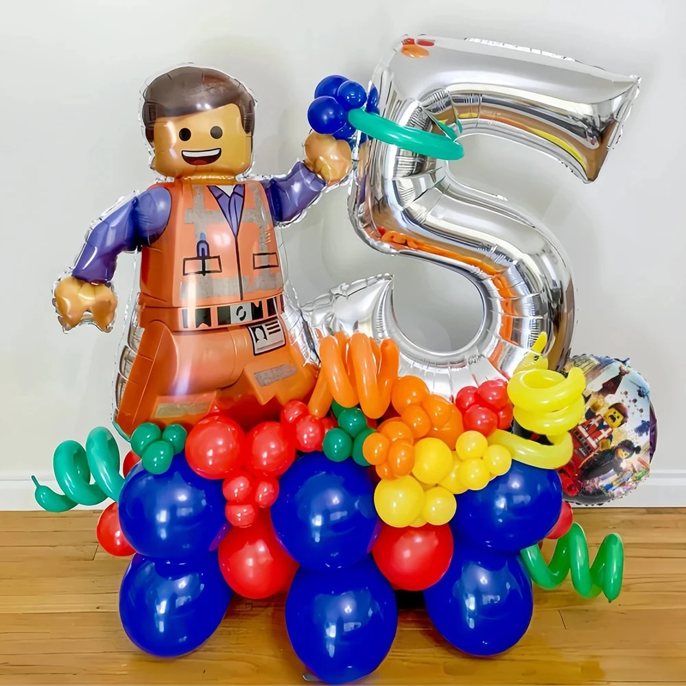 Cartoon Building Block Themed Party Balloon Set Colorful Latex Balloons for Baby Shower Kids Birthday Christmas Decorations