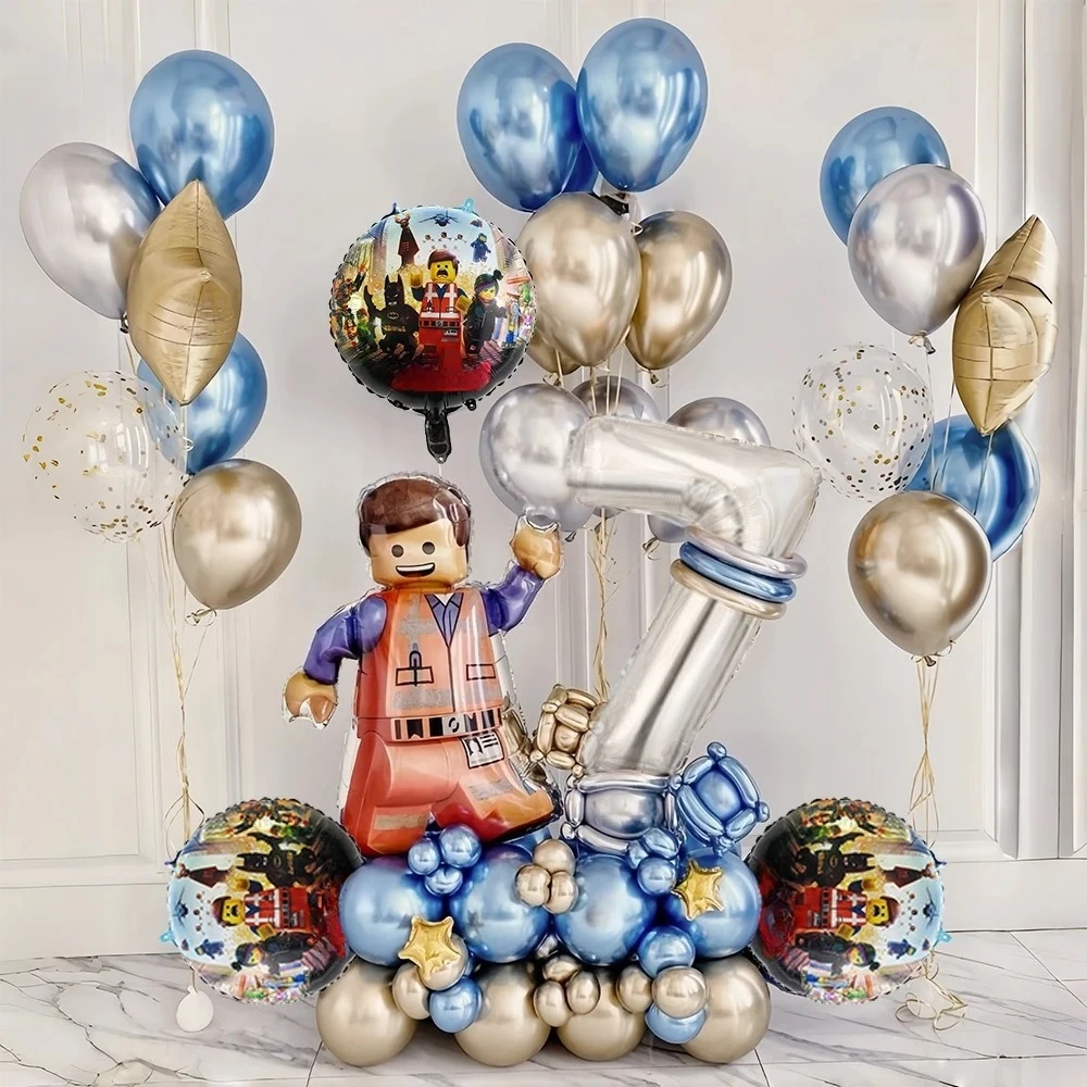 Cartoon Building Block Themed Party Balloon Set Colorful Latex Balloons for Baby Shower Kids Birthday Christmas Decorations