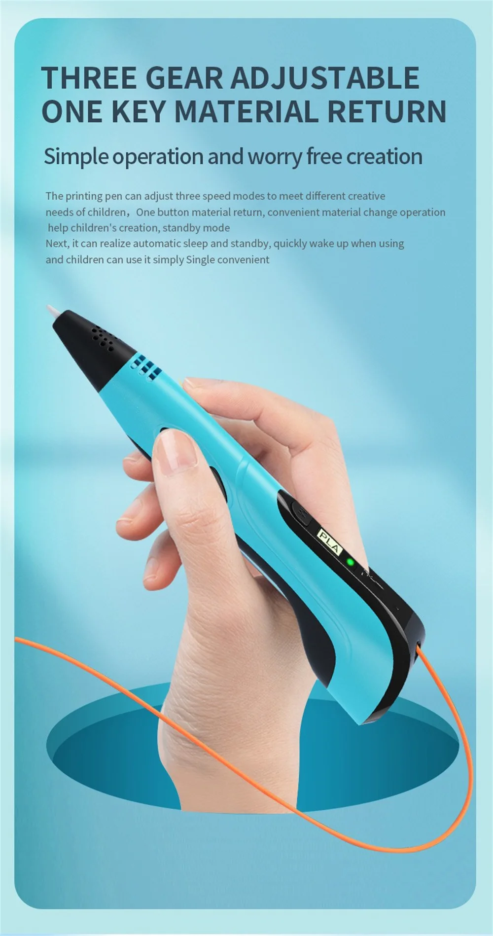 New 3D Pen 3D Printing Pen for Children 1.75mm PLA Filament DIY Drawing Birthday Christmas Gifts for Kids