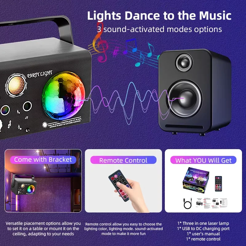 10W Party Lights Dj Stage Laser Disco Light Christmas Projector Sound Activated Dance Birthday Bar Wedding Decoration USB Lights
