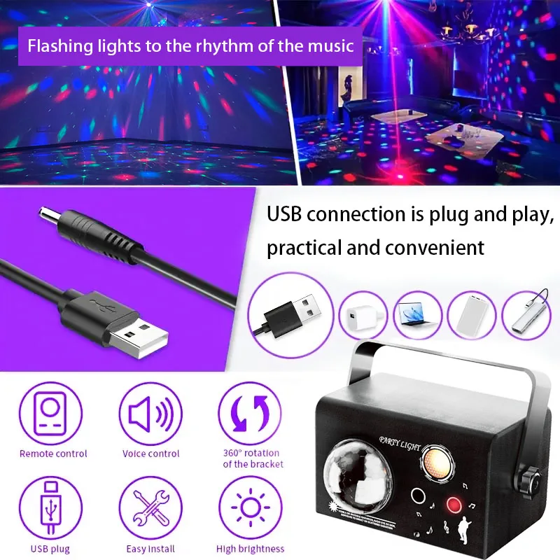 10W Party Lights Dj Stage Laser Disco Light Christmas Projector Sound Activated Dance Birthday Bar Wedding Decoration USB Lights
