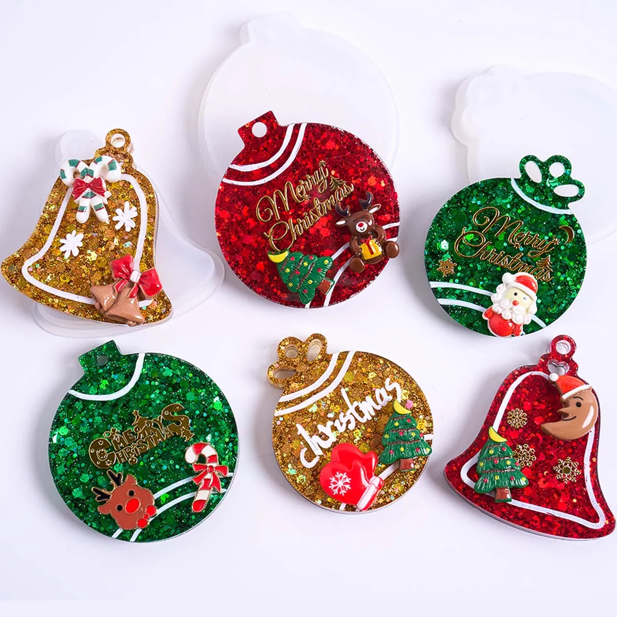 Xmas Tag Pendant Silicone Mold DIY Handmade Round Bell Keychain UV Epoxy Resin Plaster Craft Casting Molds Christmas Tree Decor