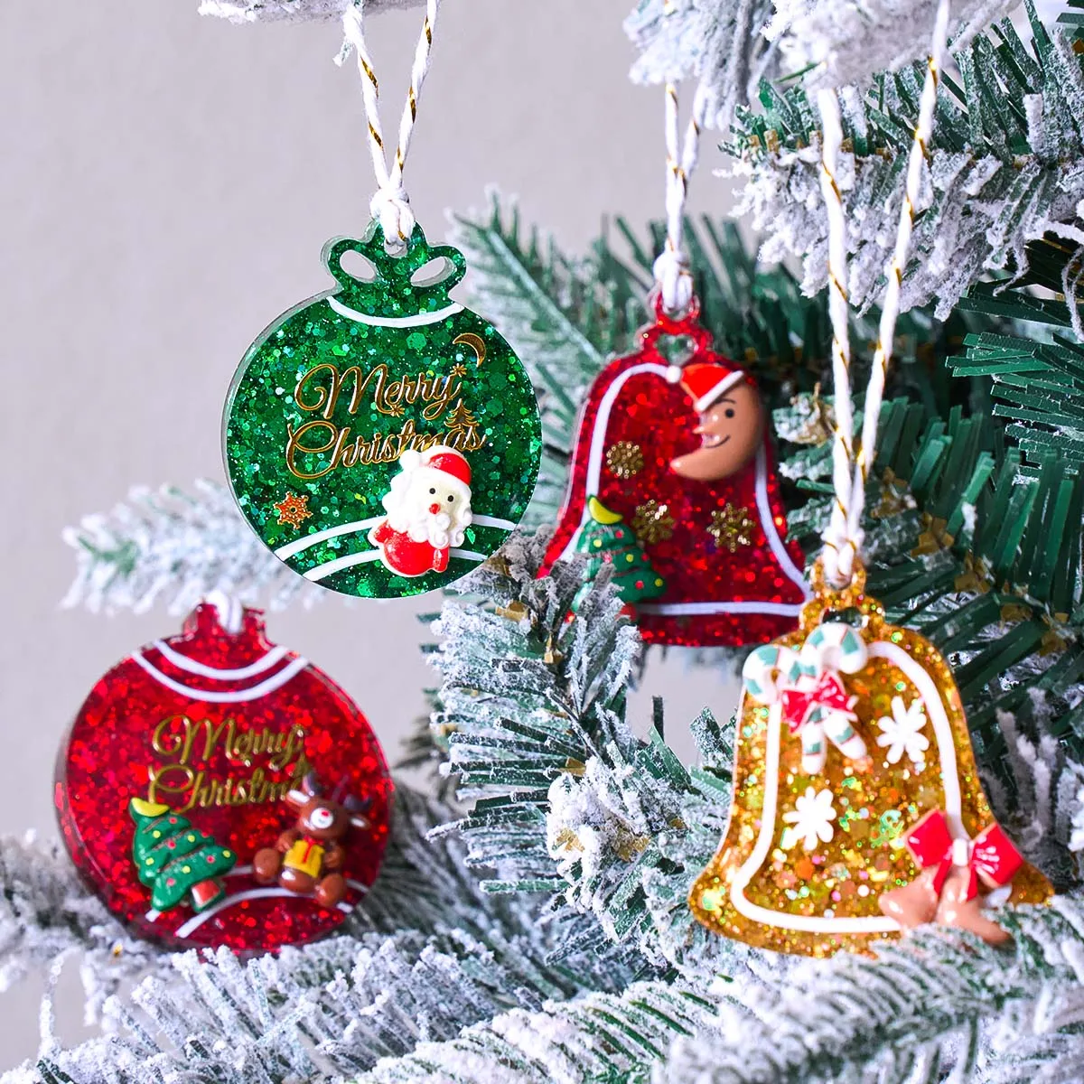 Xmas Tag Pendant Silicone Mold DIY Handmade Round Bell Keychain UV Epoxy Resin Plaster Craft Casting Molds Christmas Tree Decor