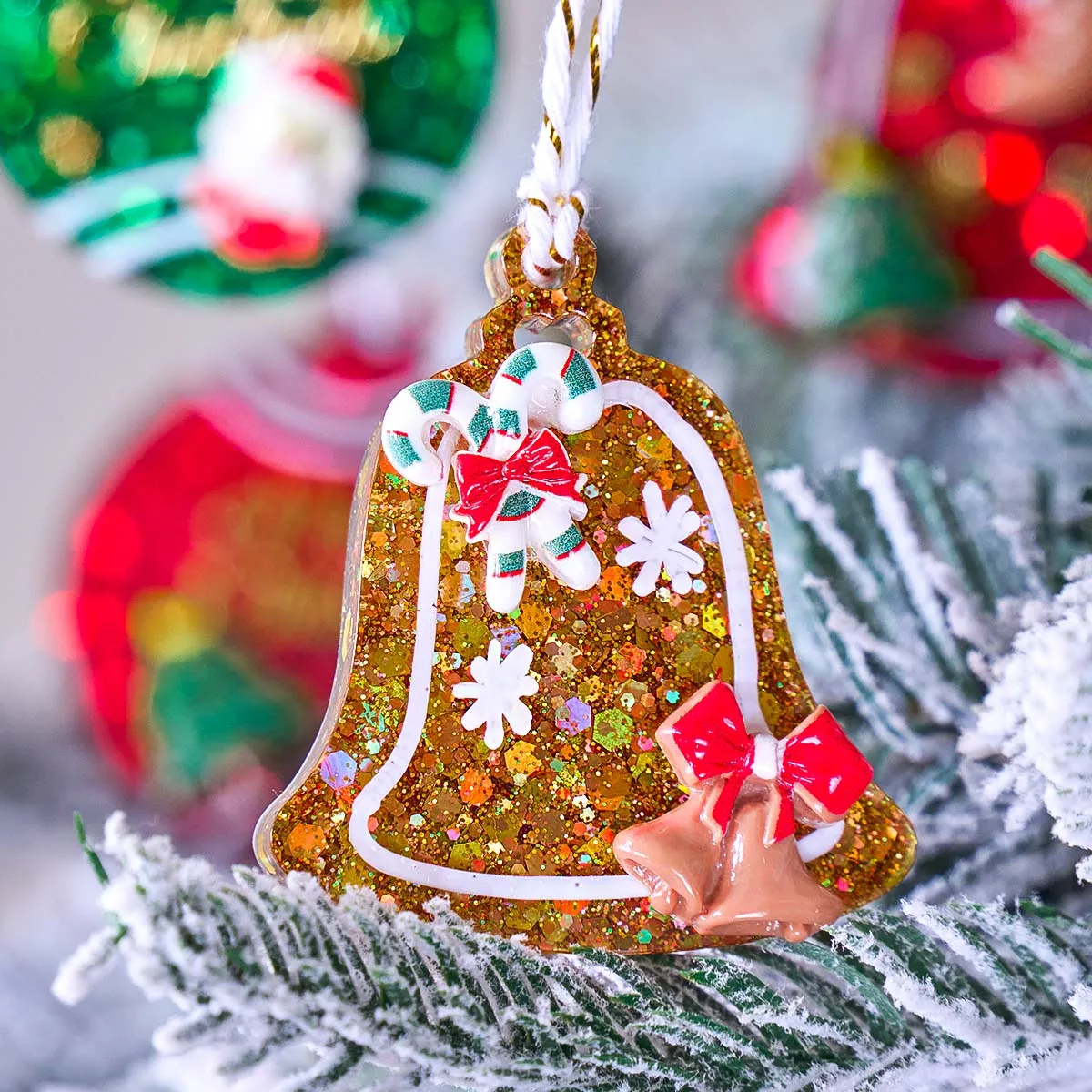 Xmas Tag Pendant Silicone Mold DIY Handmade Round Bell Keychain UV Epoxy Resin Plaster Craft Casting Molds Christmas Tree Decor