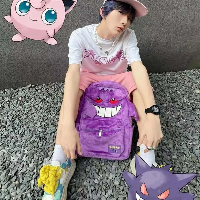 2025 New Kawaii Pokémon Gengar Purple Plush Backpack Student Bag Versatile Couple Model Girl Gift Christmas Gift