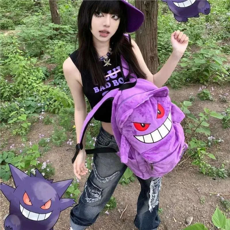 2025 New Kawaii Pokémon Gengar Purple Plush Backpack Student Bag Versatile Couple Model Girl Gift Christmas Gift