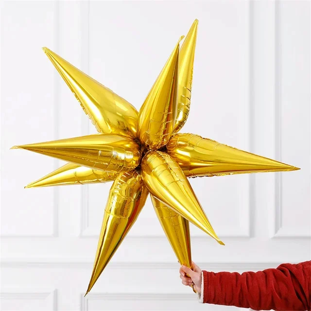 8/10/12Pcs Silver Gold Rose Red Blue Star Starburst Foil Balloons Cone Foil Balloons Birthday Wedding Christmas  Party Decor