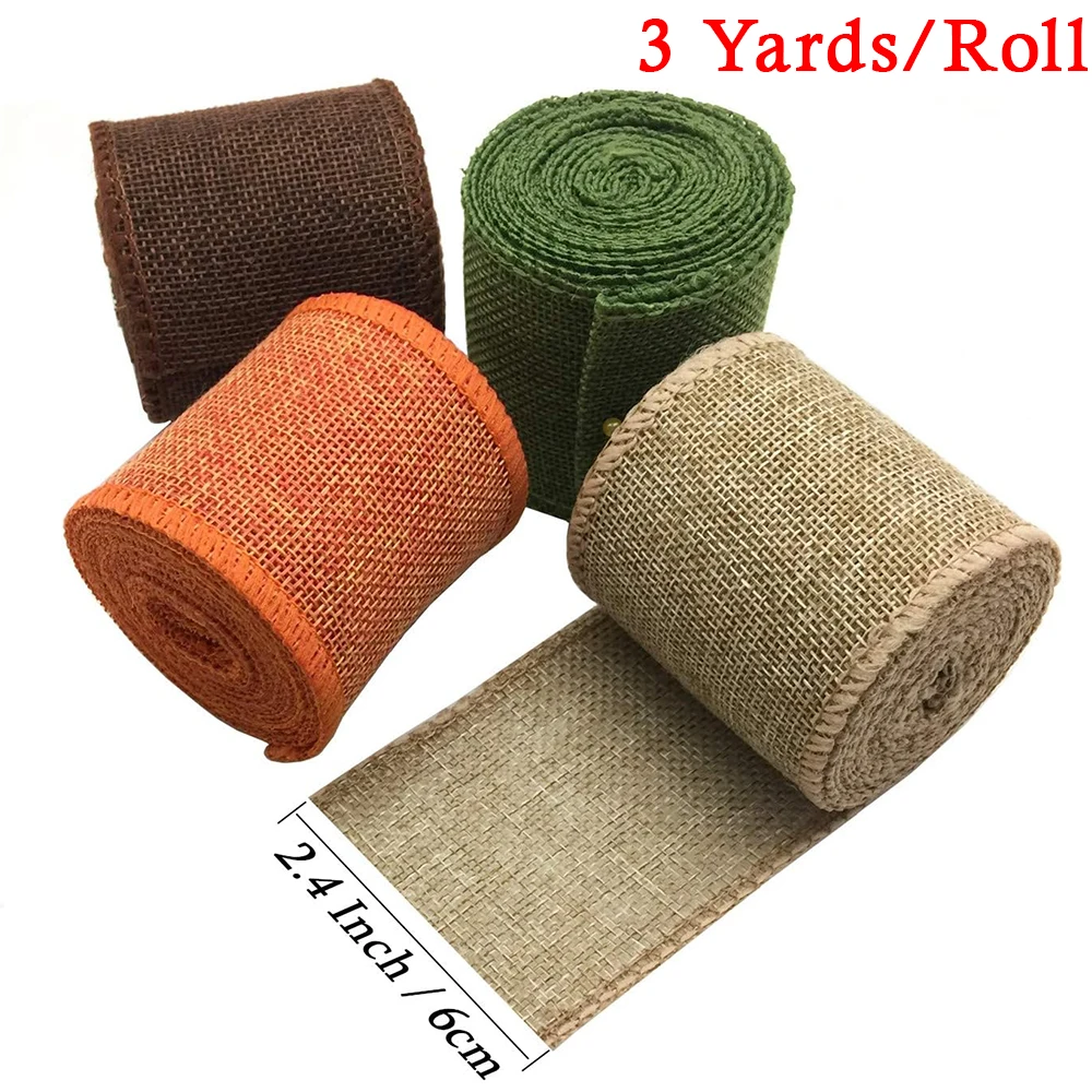 3M/Roll Burlap Wired Ribbon Roll Natural Jute Wrapping Burlap Ribbon For Christmas Crafts DIY Wedding Party Bows Trim Decoration
