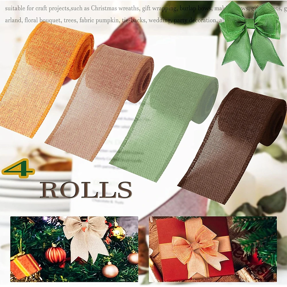 3M/Roll Burlap Wired Ribbon Roll Natural Jute Wrapping Burlap Ribbon For Christmas Crafts DIY Wedding Party Bows Trim Decoration