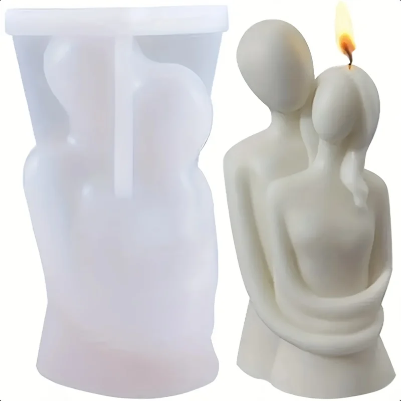 1 pc 3D Couple Hug Silicone Mold - Plaster Concrete Soy Wax Casting Candle Mold - For Christmas Valentine's Day Art Home Decor