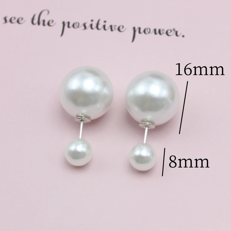 NEW 16mm Big Imitation Pearl Stud Earrings Women Europe and America Simple Round Ball Brincos Jewelry Birthday Friend Christmas