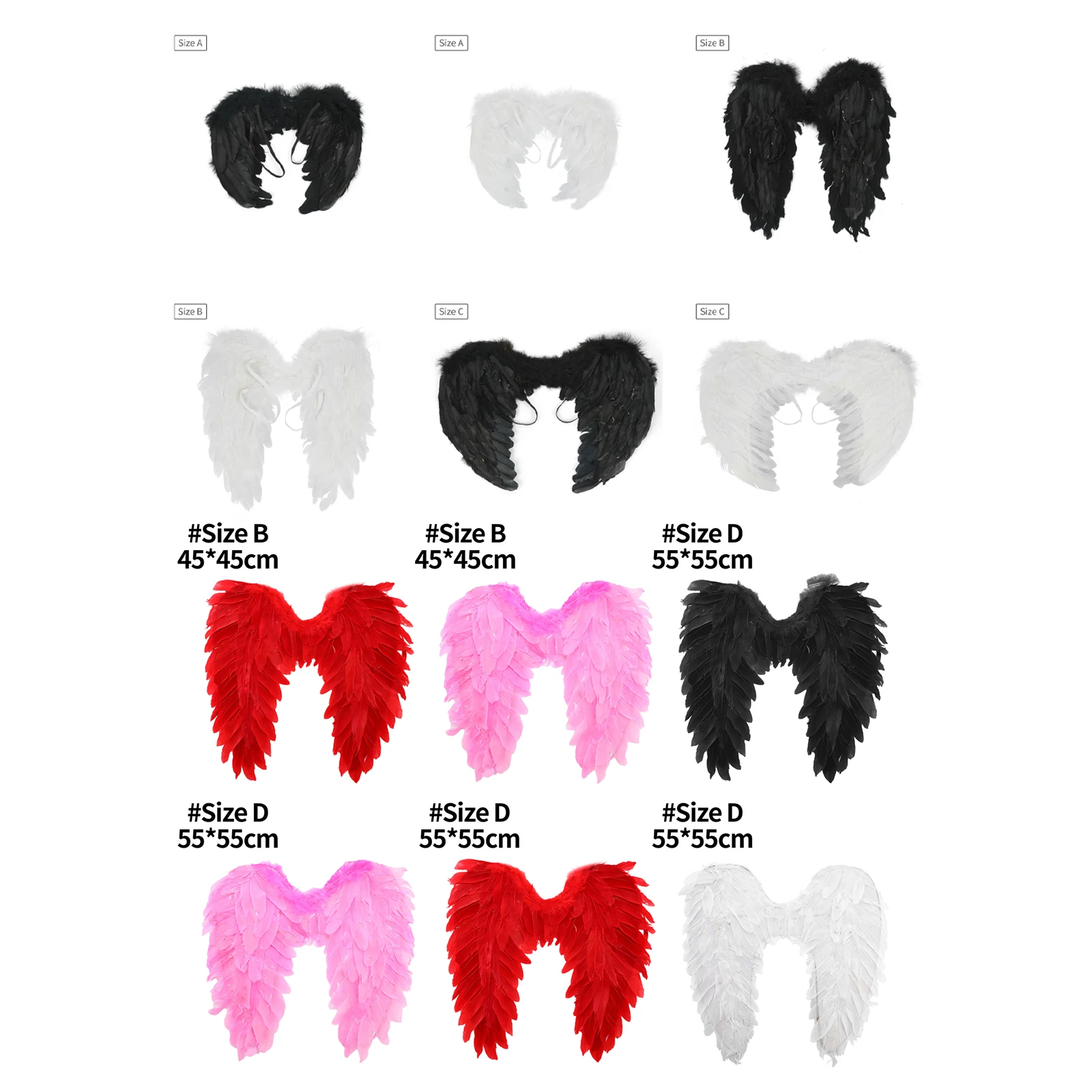 Halloween Feather Wings White Black Angel Wings Devil Wings with Elastic Straps for Adult Teens Christmas Costume Accessories