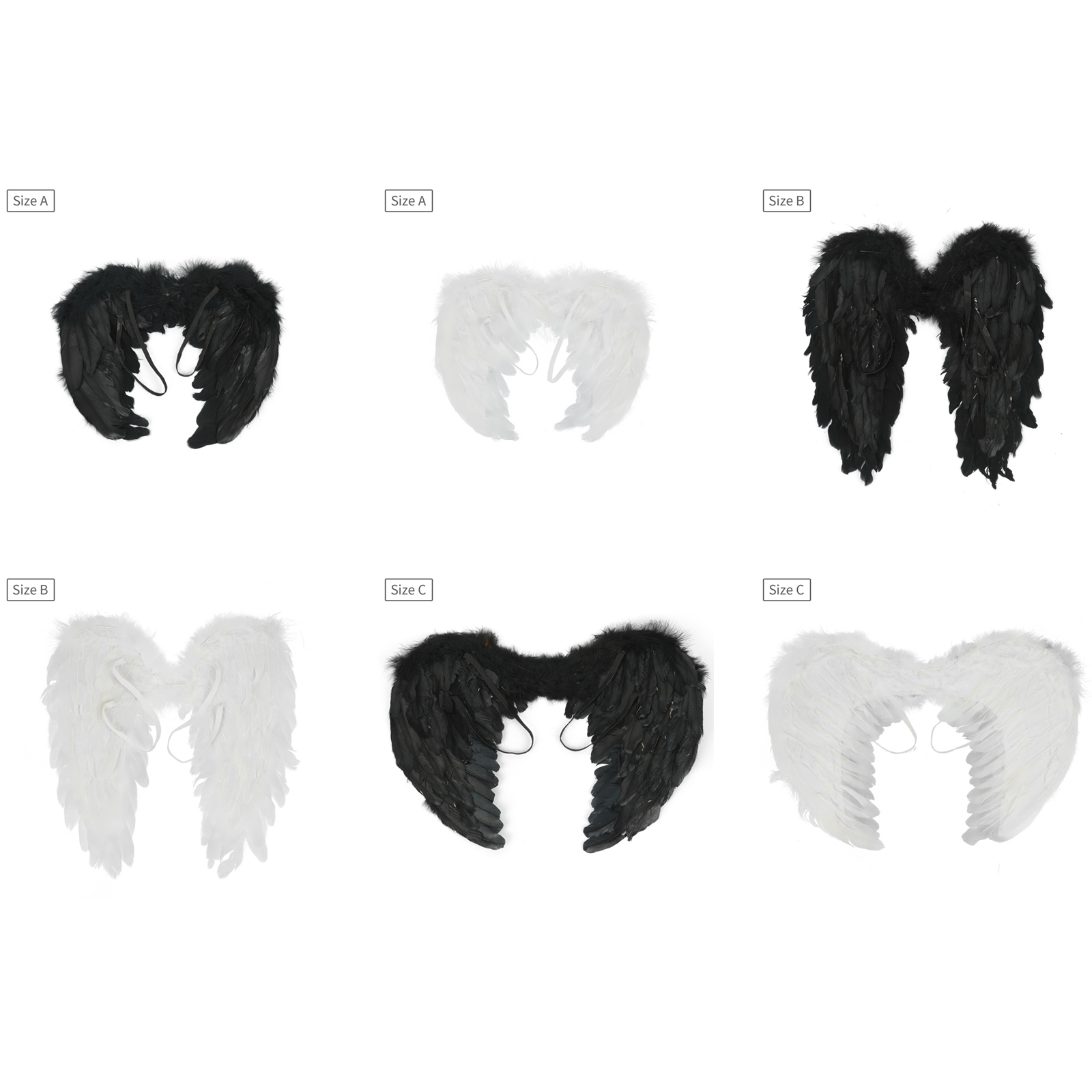 Halloween Feather Wings White Black Angel Wings Devil Wings with Elastic Straps for Adult Teens Christmas Costume Accessories