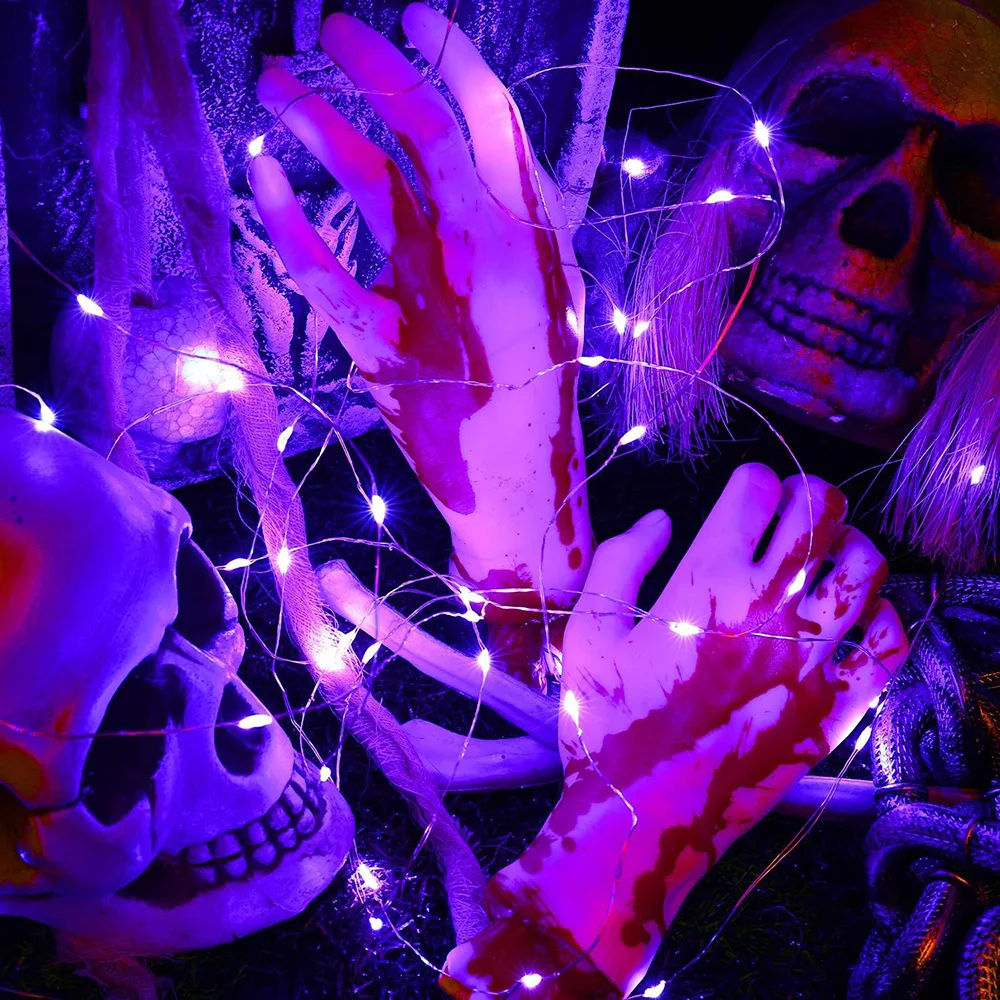 30/50/100LED Copper Wire String Lights Battery Powered Halloween Purple Fairy Light Indoor Wedding Christmas Garland Party Decor