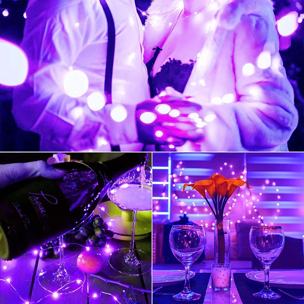 30/50/100LED Copper Wire String Lights Battery Powered Halloween Purple Fairy Light Indoor Wedding Christmas Garland Party Decor