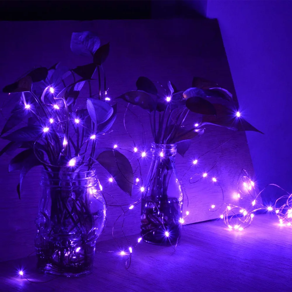 30/50/100LED Copper Wire String Lights Battery Powered Halloween Purple Fairy Light Indoor Wedding Christmas Garland Party Decor