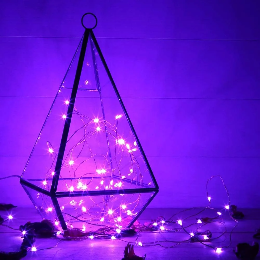 30/50/100LED Copper Wire String Lights Battery Powered Halloween Purple Fairy Light Indoor Wedding Christmas Garland Party Decor