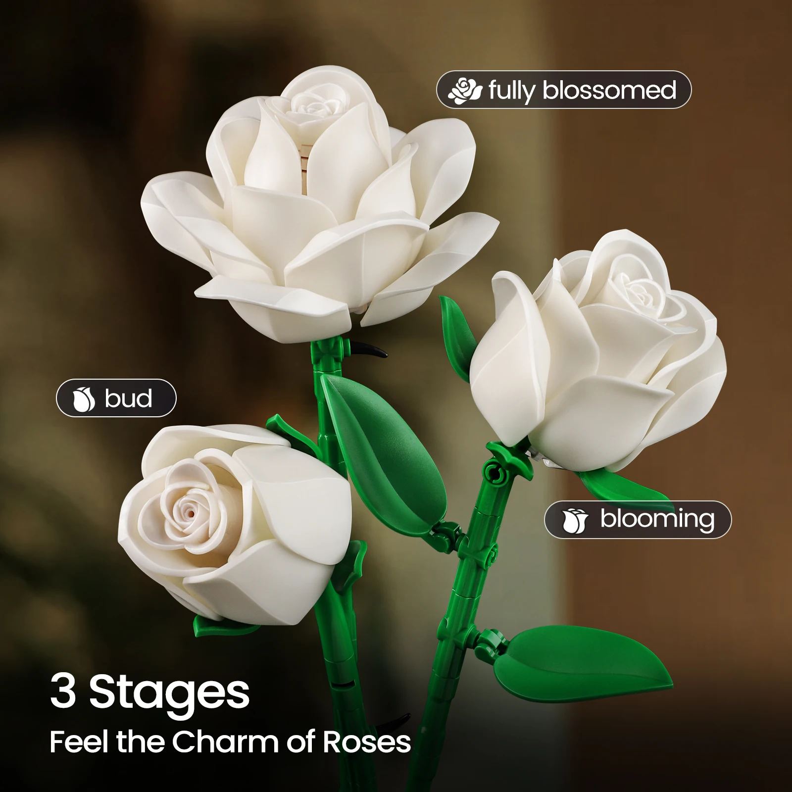 Roses Bouquet Building Blocks Set Artificial Flowers Home Decor Wedding Floral Bricks Toys Christmas Valentines Gift for Adults