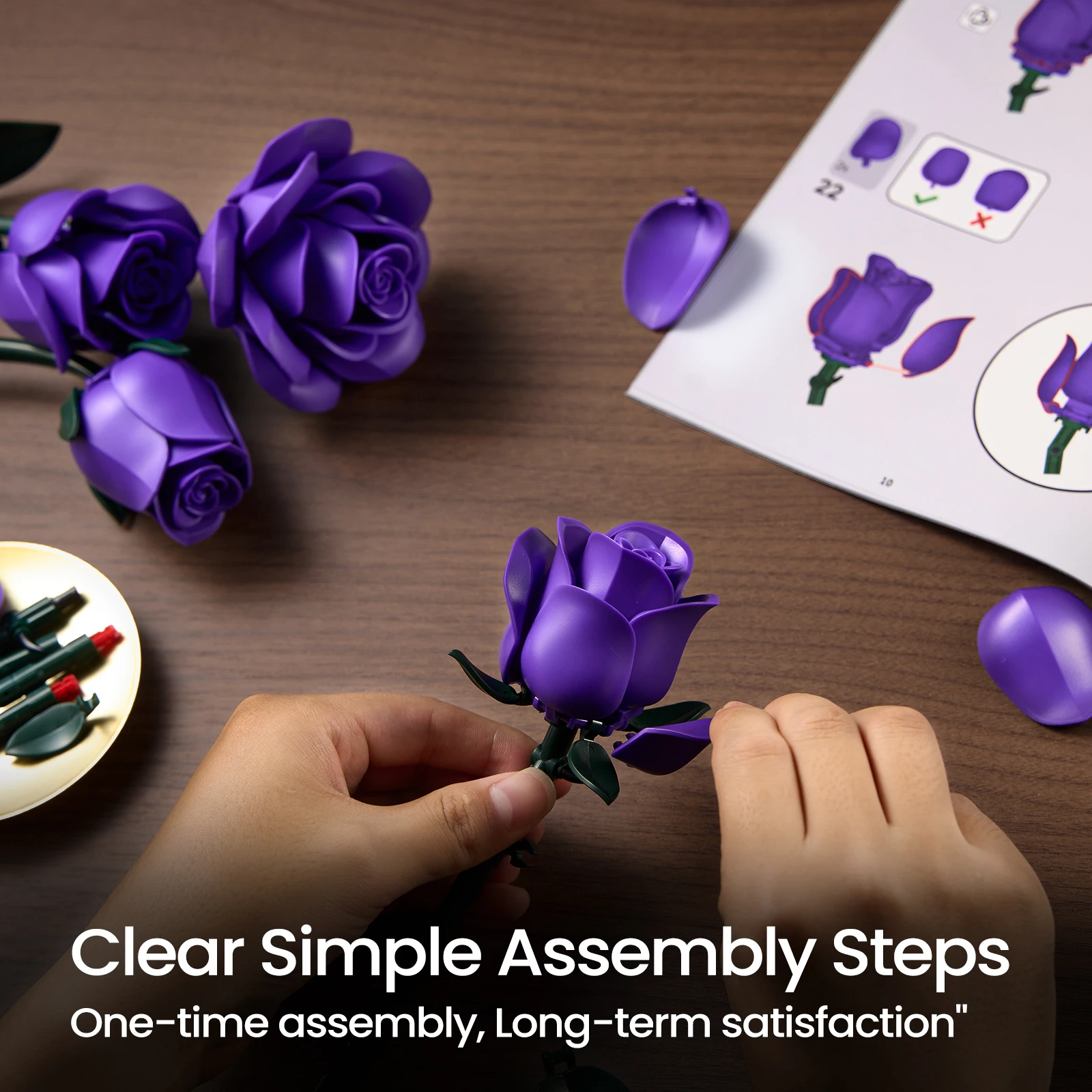 Roses Bouquet Building Blocks Set Artificial Flowers Home Decor Wedding Floral Bricks Toys Christmas Valentines Gift for Adults