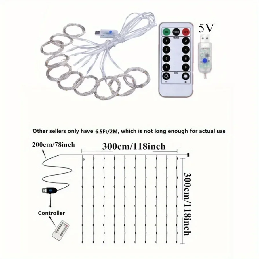 Remote Control USB Fairy Lights 3 4 6 Meters LED Curtain String Lights for Christmas Home Bedroom Decoration Festive Party