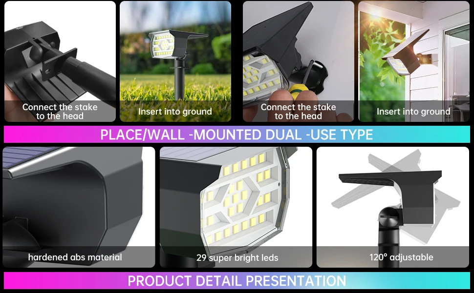 Swiatla 29LED RGB Solar Spotlight 7 Color Changing Christmas Decor Outdoor Landscape Lights IP67 Waterproof for Garden Patio