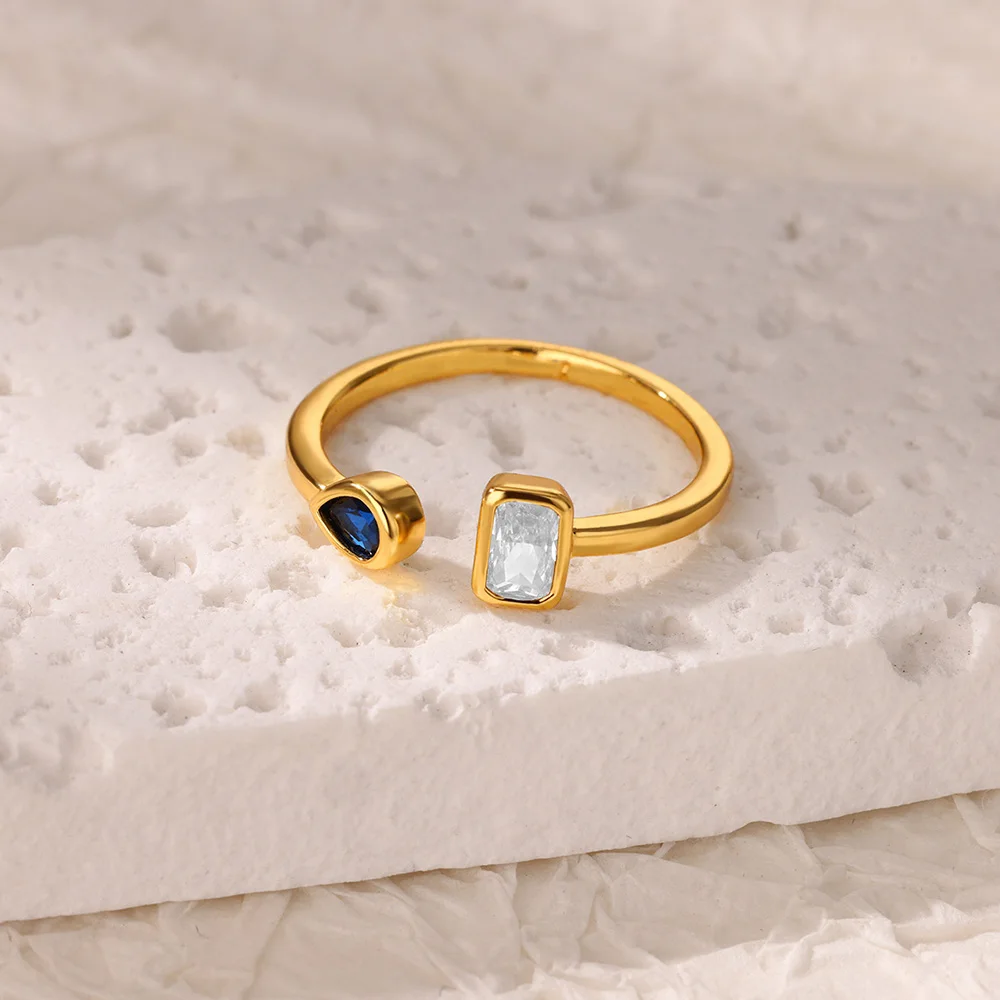Zircon Square Drop Rings For Women Stainless Steel Gold Color Geometric Ring Wedding Engagement Christmas Jewelry Gift
