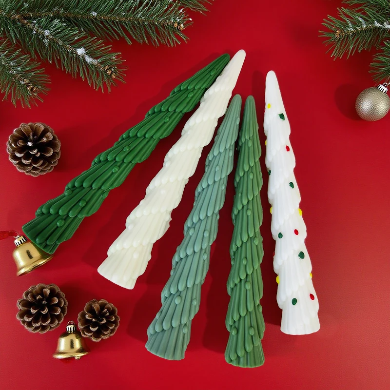 Long Rod Christmas Tree Candle Mold Handmade Aroma Candle Silicone Mould Long Pole Relief Christmas Candle Making Supplies