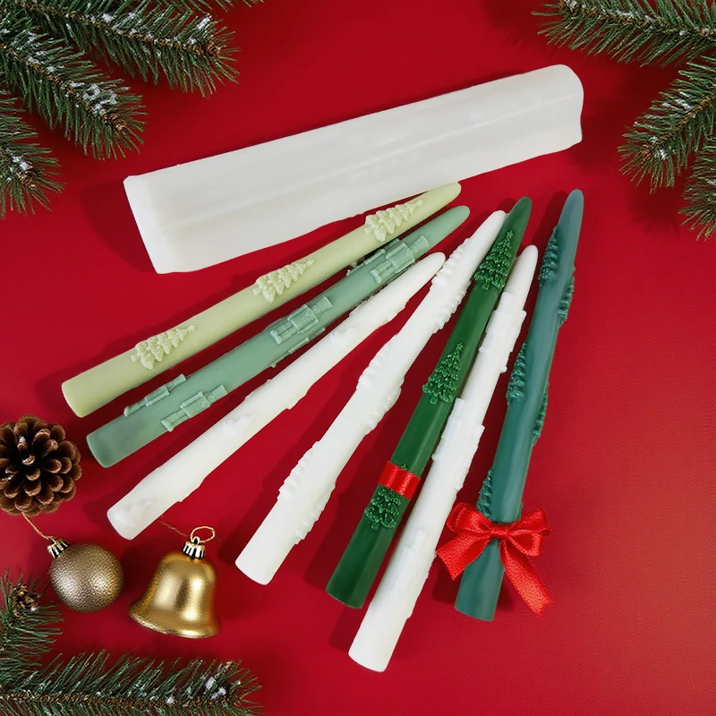 Long Rod Christmas Tree Candle Mold Handmade Aroma Candle Silicone Mould Long Pole Relief Christmas Candle Making Supplies